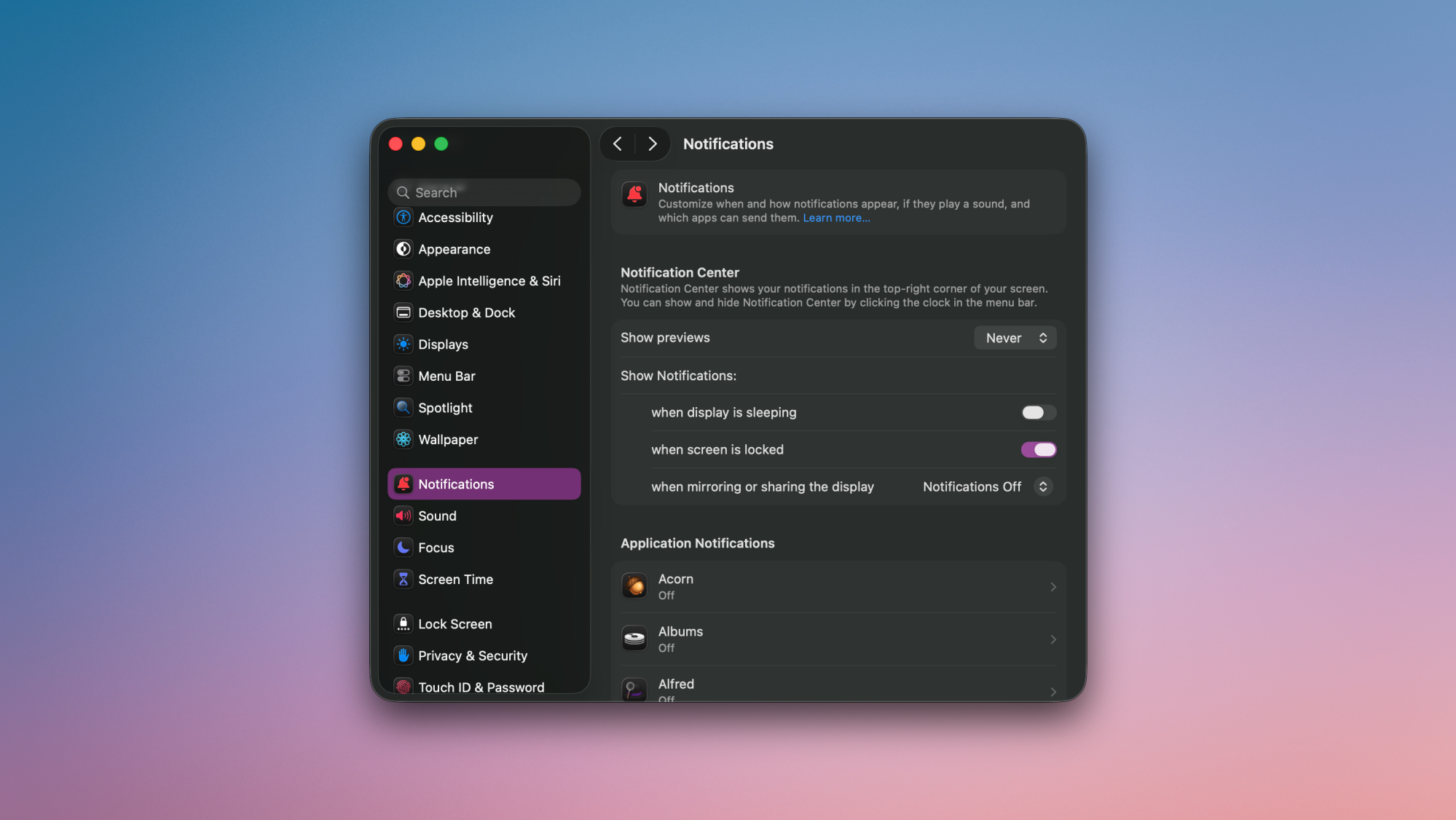 Notification settings on a Mac.