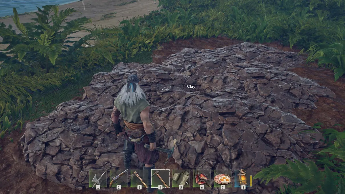 Clay deposits blend into the environment, so slow down and actually look at the ground.