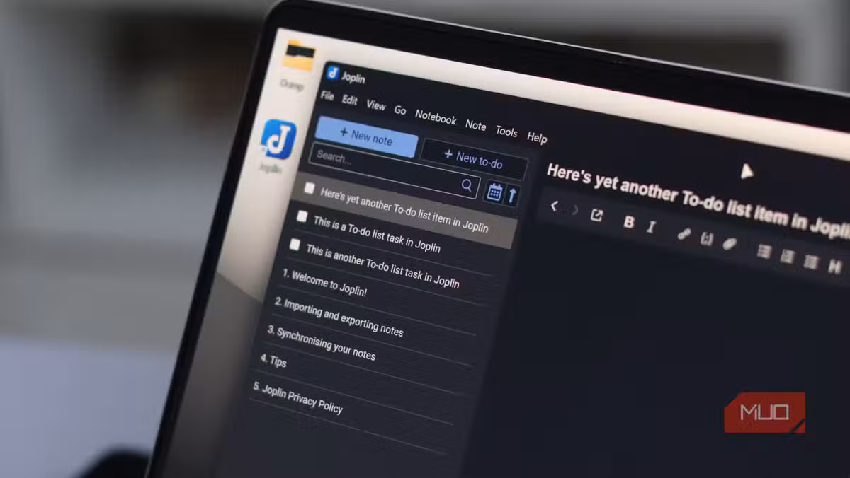 Joplin's three-panel interface: notebooks, notes, and editor remain consistent across all platforms