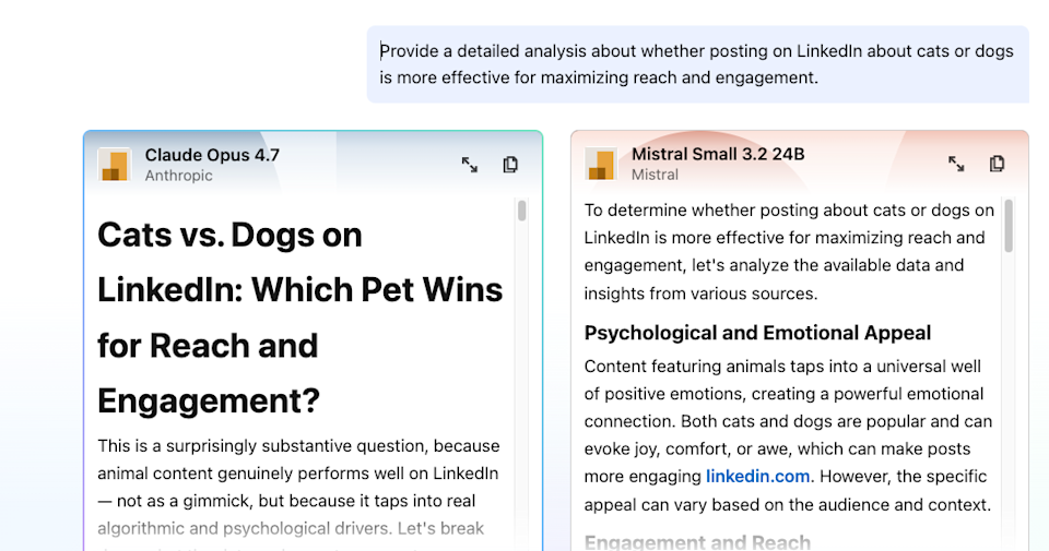 After you choose an answer you like better, LinkedIn will show which model provided each answer.