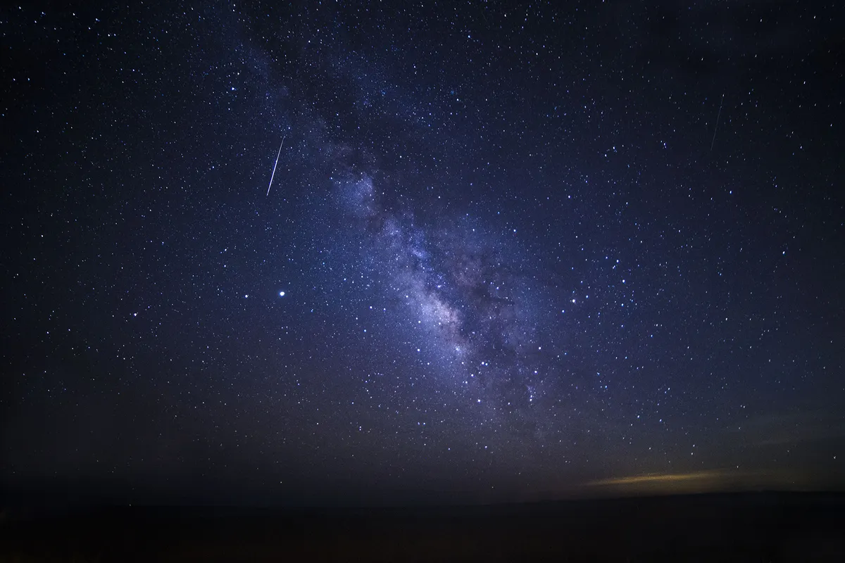 The radiant point of the Lyrids appears in the northeast sky near the Hercules-Lyra border