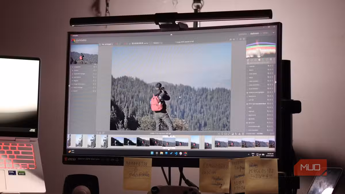 Darktable running on Windows 11, showing its dark-themed editing interface