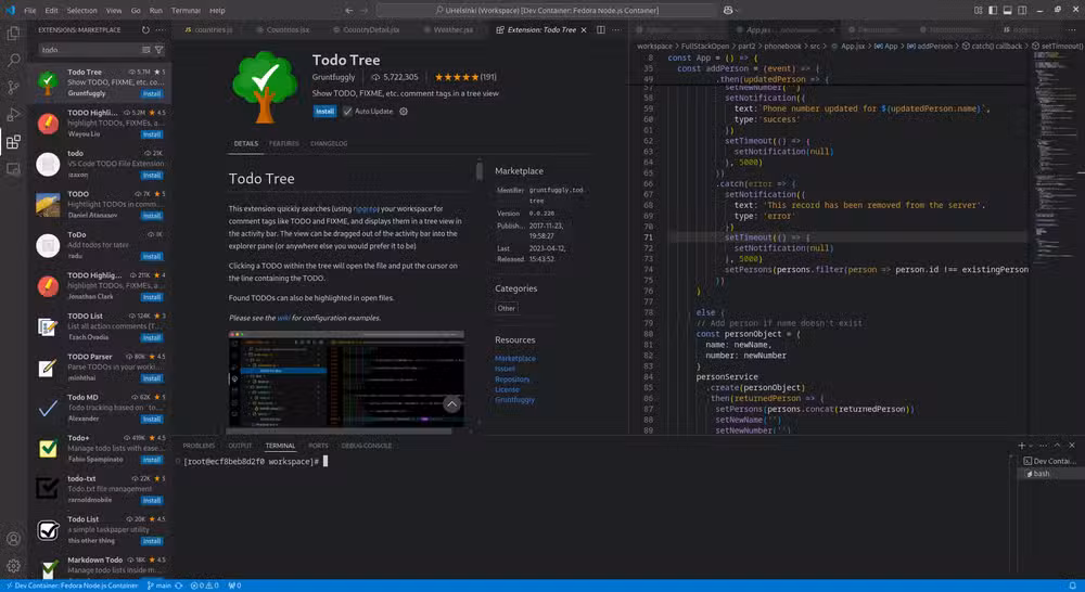 Todo Tree aggregates all tagged comments into a single sidebar view