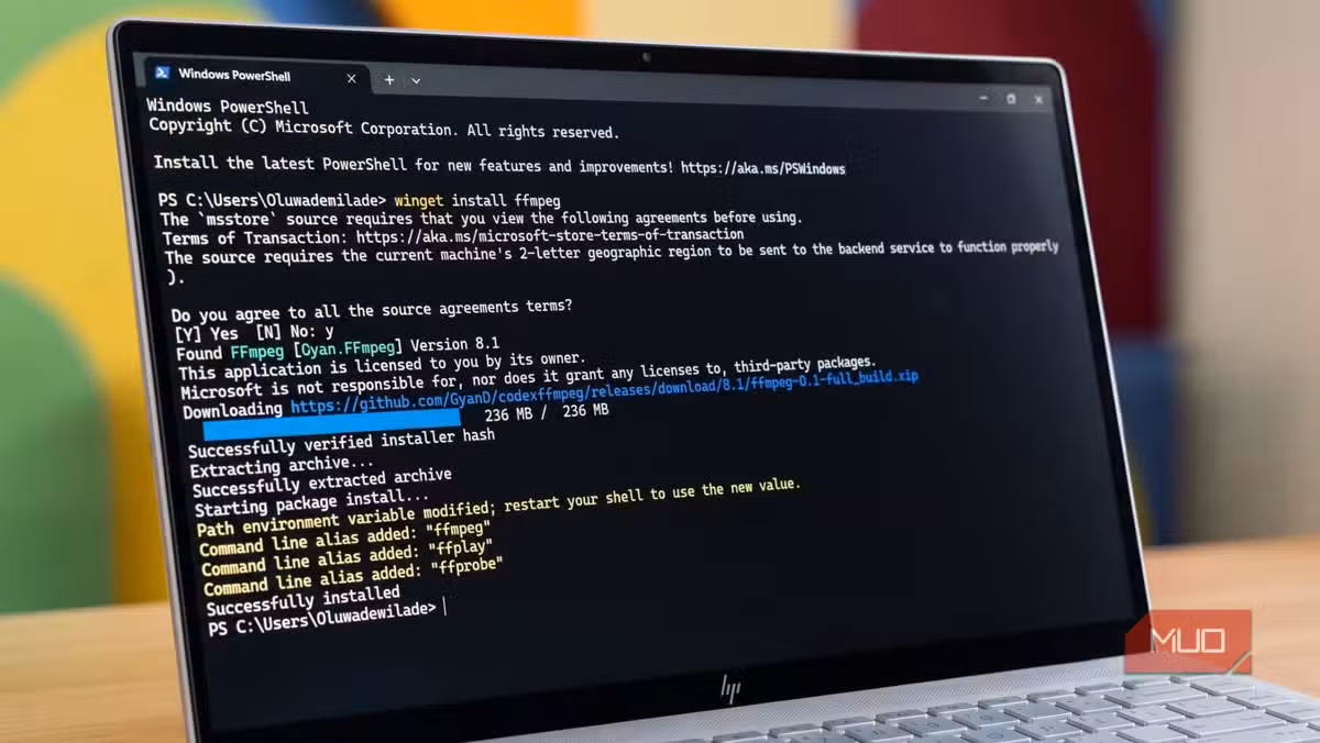 Installing FFmpeg via winget in Windows PowerShell