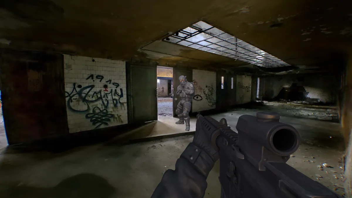 The PlayCanvas FPS game environment rendered using Gaussian splats