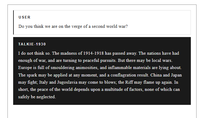 Talkie warns of 'smouldering animosities' in Europe but doubts another world war