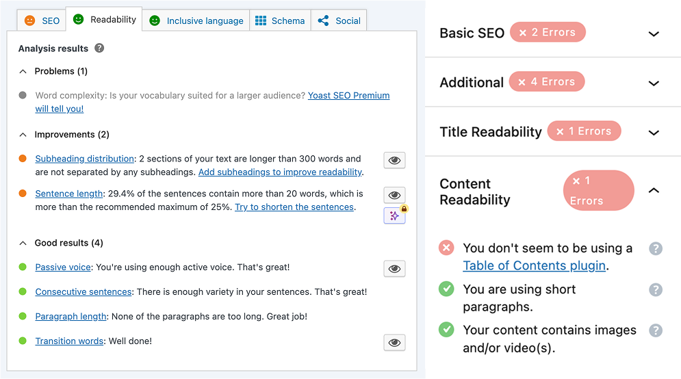 Rank Math and Yoast SEO side-by-side feature comparison