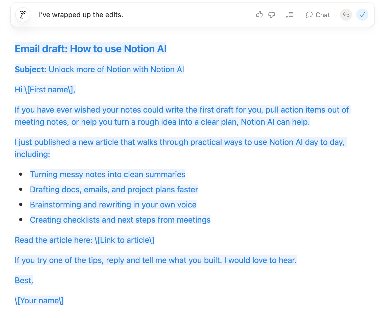 The Notion AI sidebar provides Q&A-style access to your workspace data