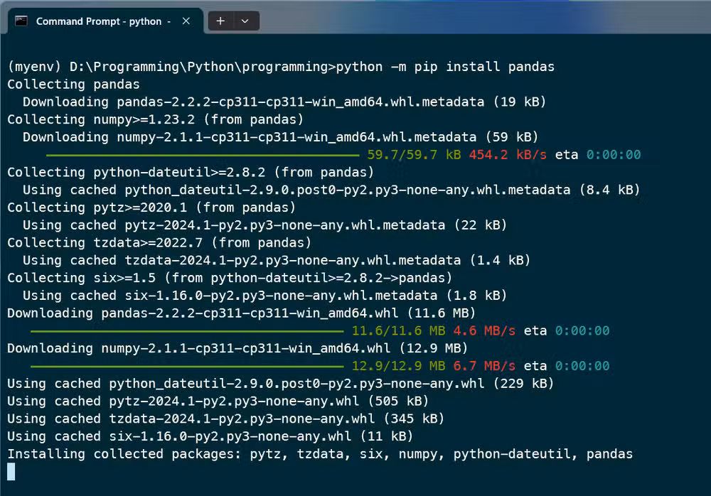 Installing a Python package inside a virtual environment on Windows requires different commands than Linux tutorials show