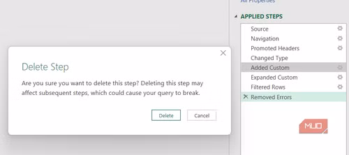 Power Query's Applied Steps pane records every transformation for automatic replay
