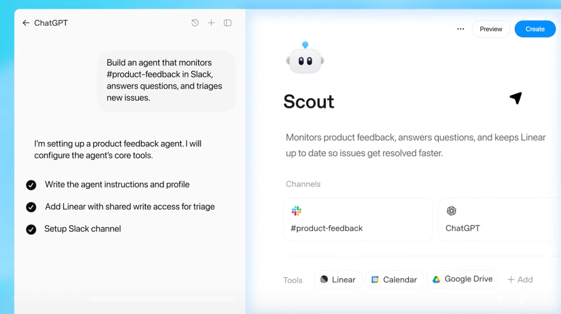 Zapier's agent builder with its extensive app integration options