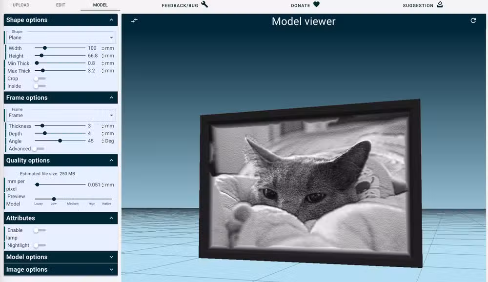 ItsLitho's browser-based generator creates lithophane files without software installation