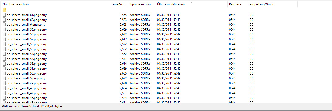 Files encrypted by the Sorry ransomware