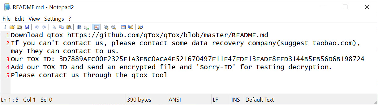 Sorry ransomware ransom note