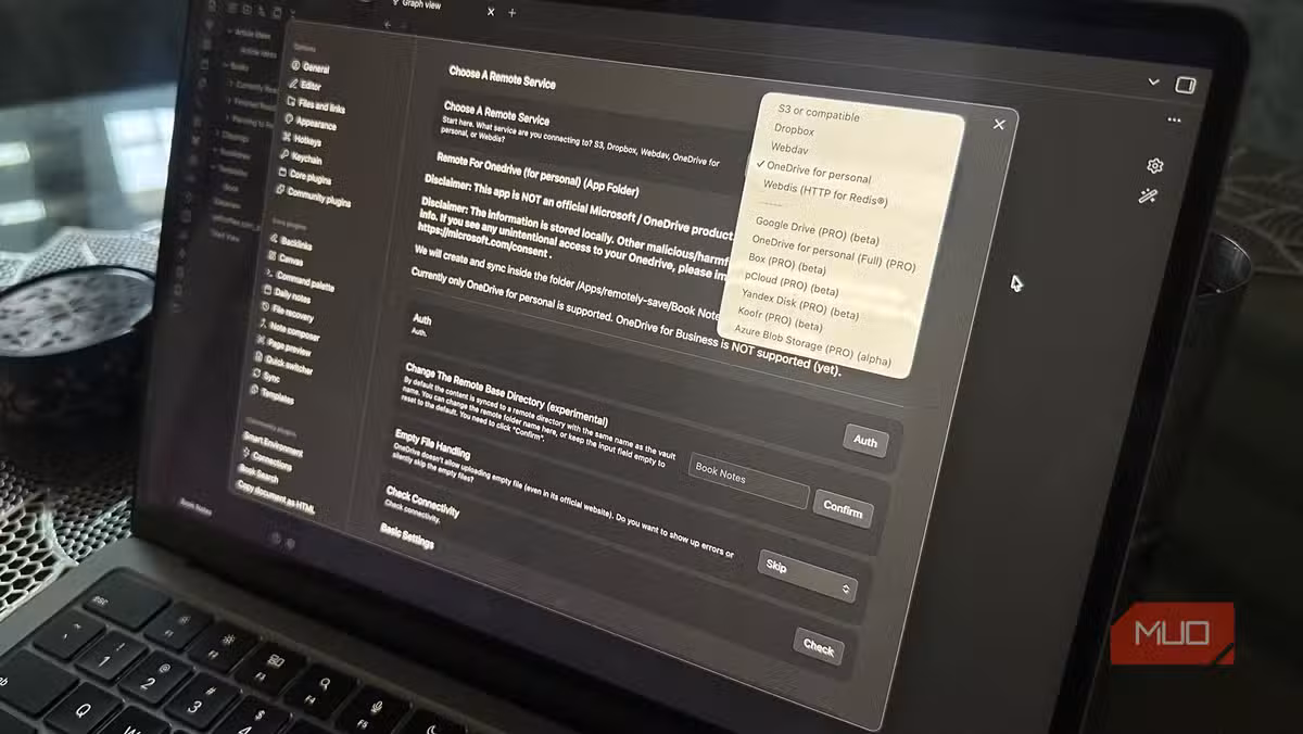 The Remotely Save plugin settings page where you connect your cloud storage