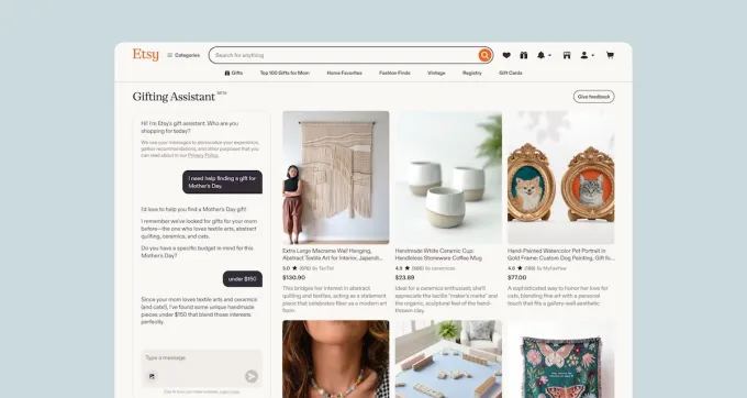 Etsy's gift assistant offers conversational product discovery within the platform