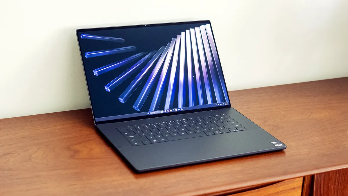 The Dell XPS 16 (2026) showcases its refined aluminum chassis and nearly borderless display