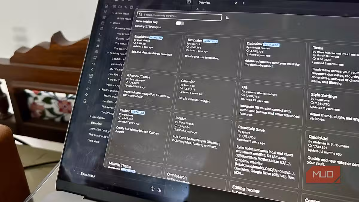 Obsidian's Community Plugins page where you can browse and install extensions like Excalidraw