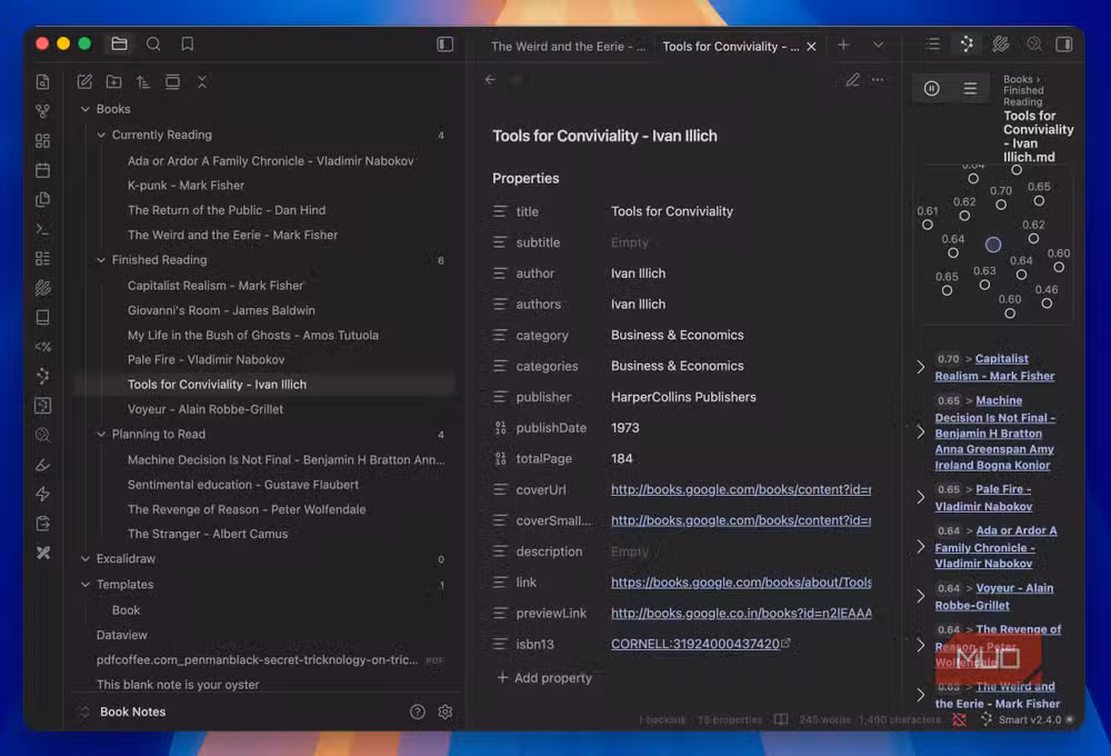 Smart Connections plugin showing AI-powered related notes in Obsidian