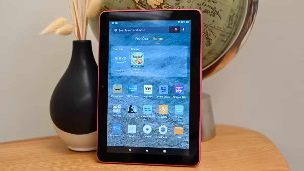 The Fire HD 8 home screen after sideloading Google Play Store