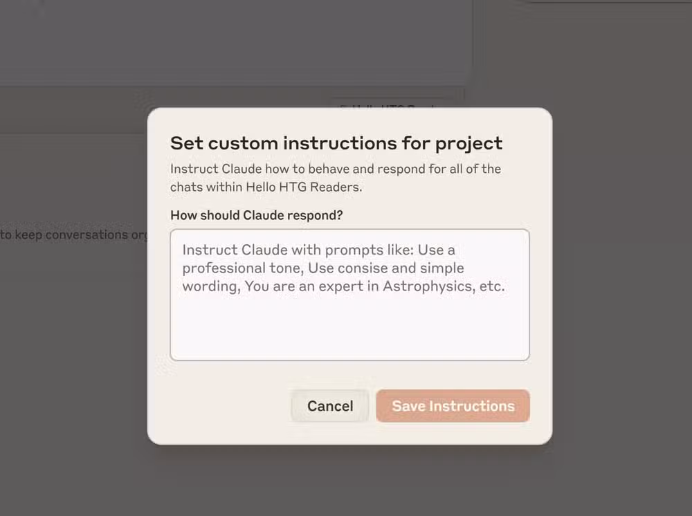 Adding custom instructions to a Claude project creates a specialized persona for specific tasks
