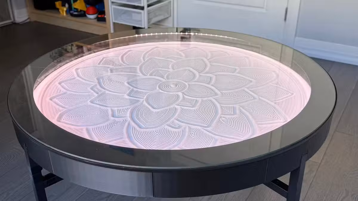The Dune Weaver kinetic sand table uses 3D-printed components and IKEA parts