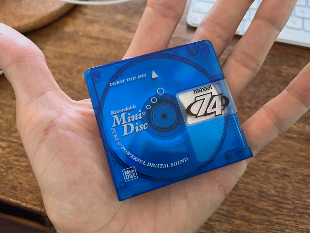 A Maxell MiniDisc, the compact format that combined digital quality with mixtape flexibility