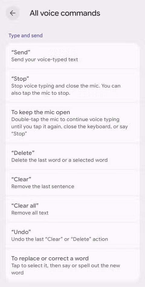 Type and send commands include options for send, stop, delete, clear, and undo