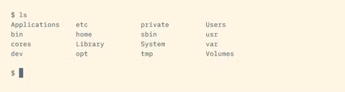 Default ls output shows minimal information in a multi-column layout