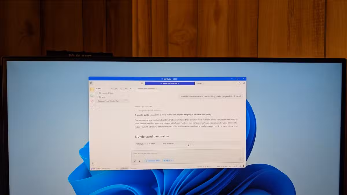 LM Studio running a local AI model on Windows 11