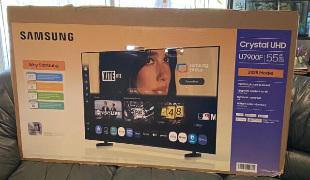 Samsung TV box with Dua Lipa on it.