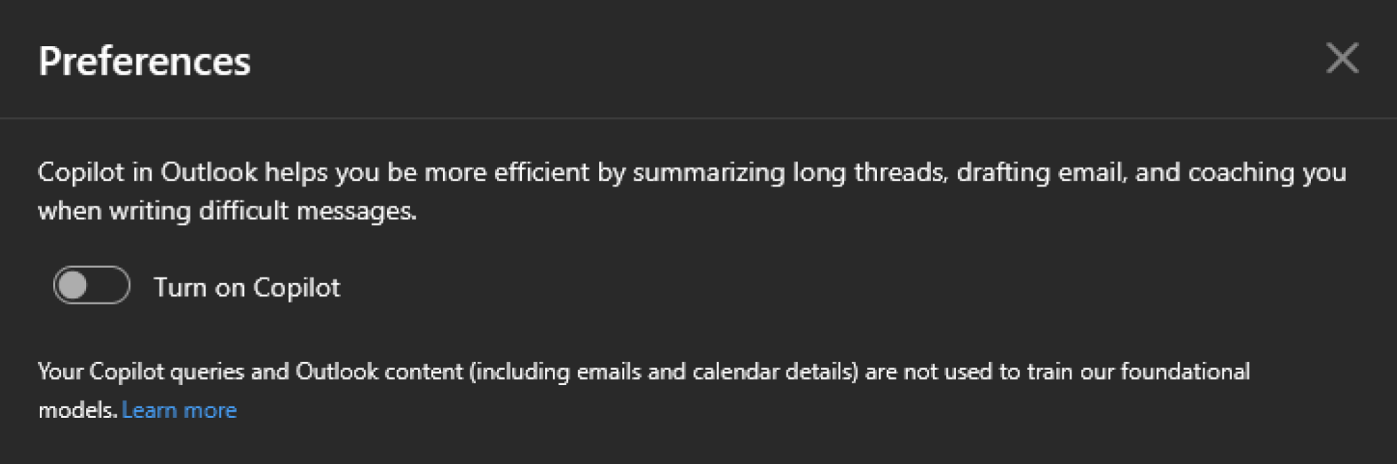 Turning off Copilot AI in Outlook.