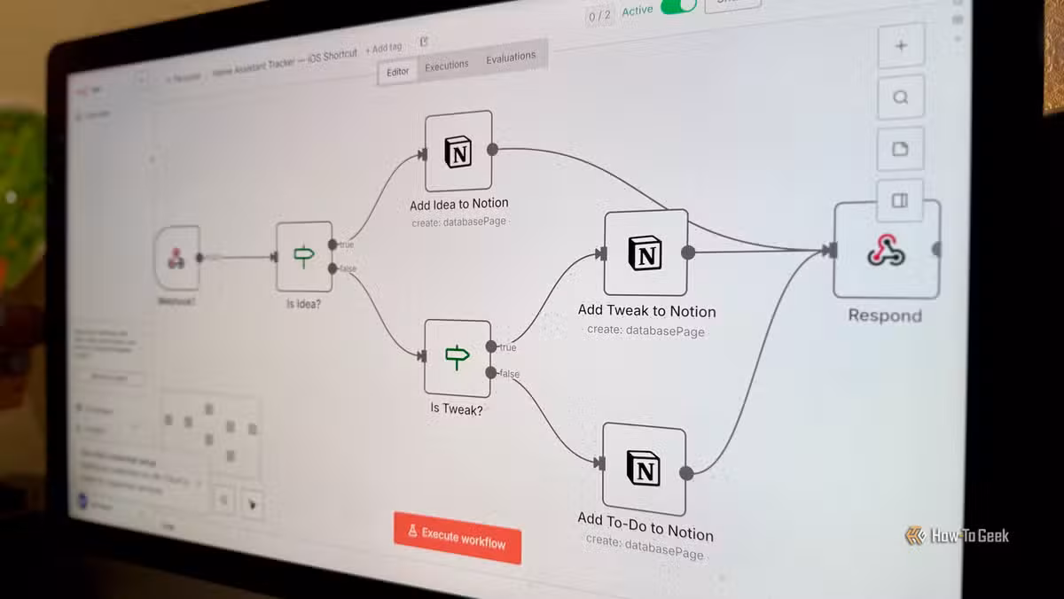 An n8n automation workflow running on a desktop
