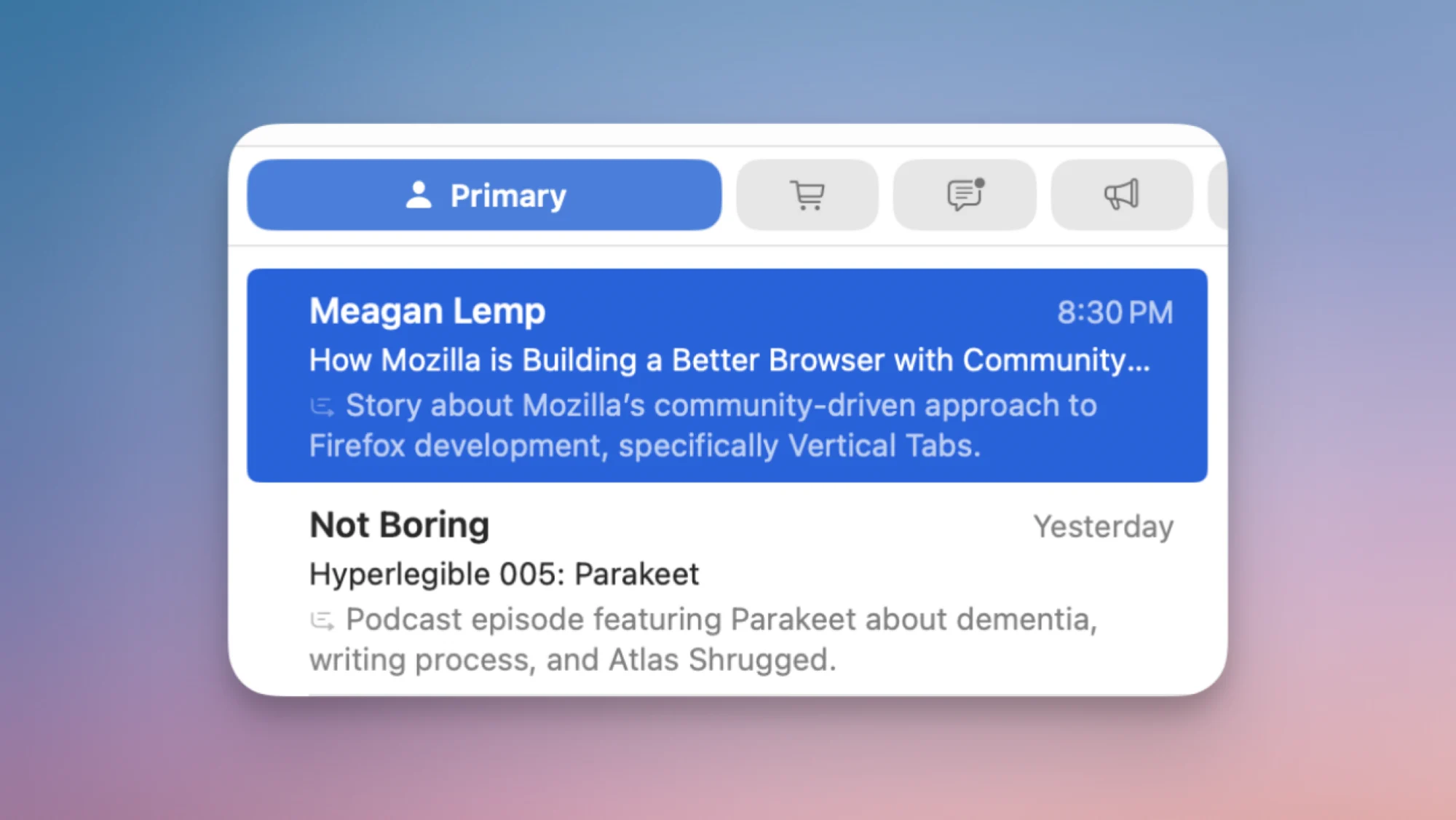 Categories interface in Apple Mail.