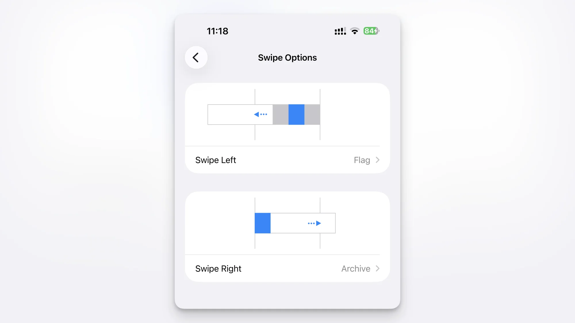 Swipe options in Mail app.