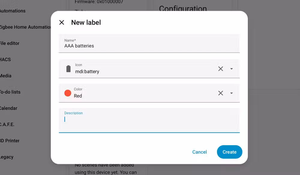 Creating a label in Home Assistant for AAA batteries