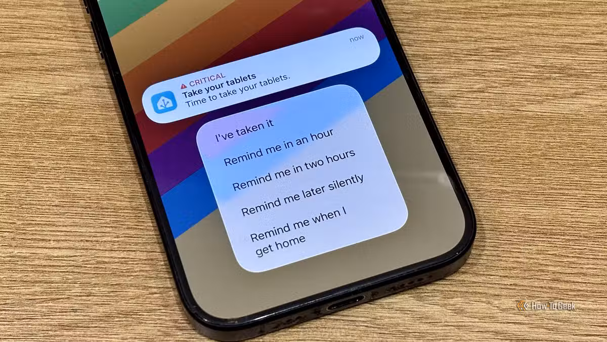 A medication reminder with actionable response buttons