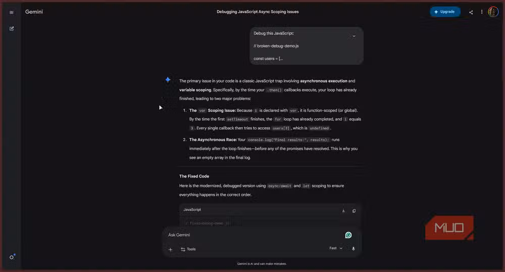 Gemini's attempt at fixing the broken JavaScript code