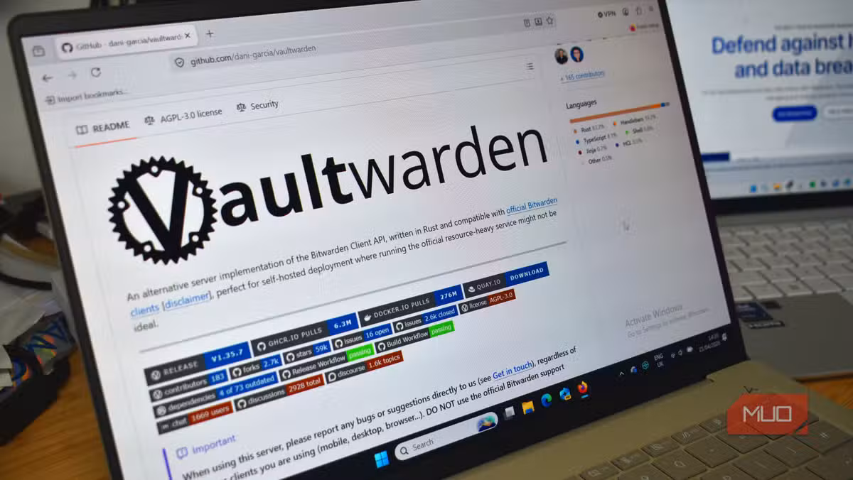 Vaultwarden on GitHub. A lightweight self-hosted alternative to Bitwarden's cloud service.