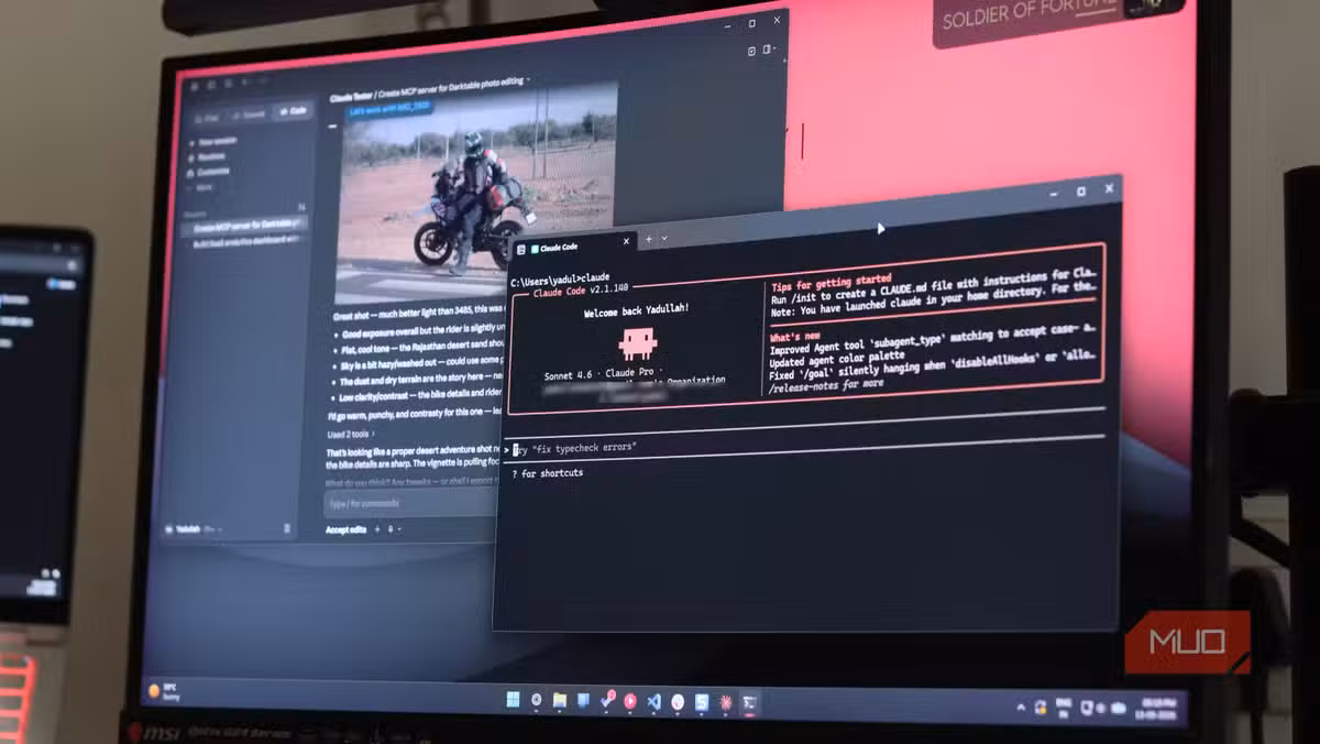 Claude Code editing photos through Darktable on Windows 11