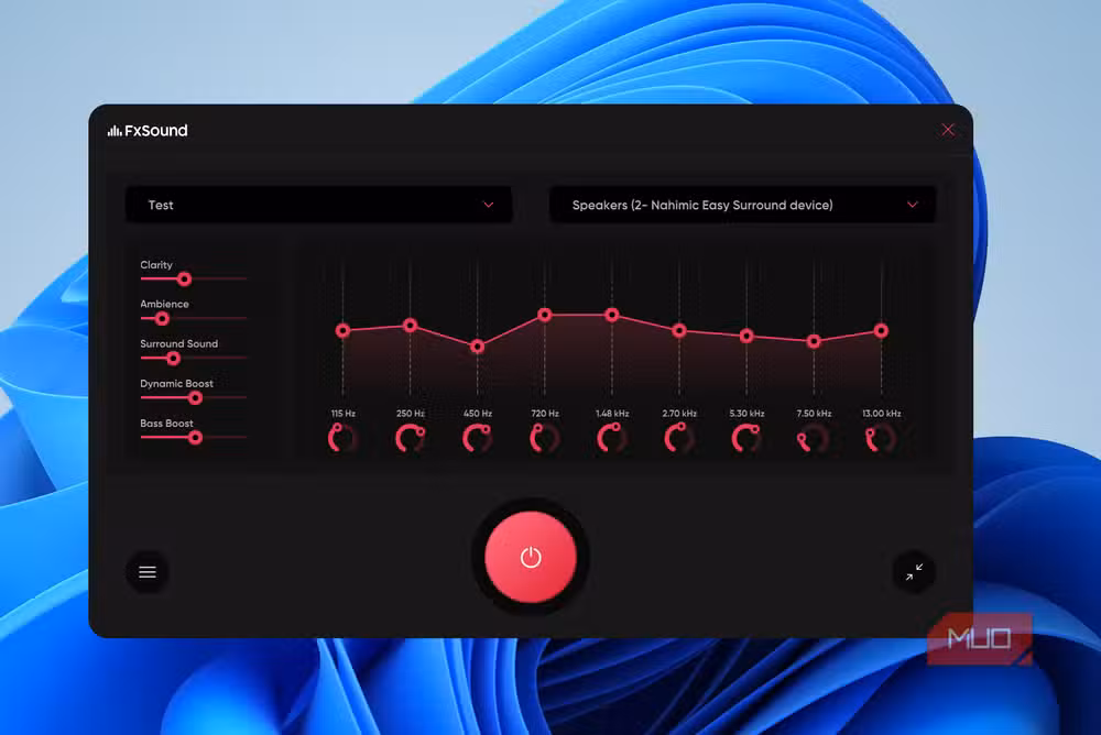 FxSound running on Windows with equalizer presets