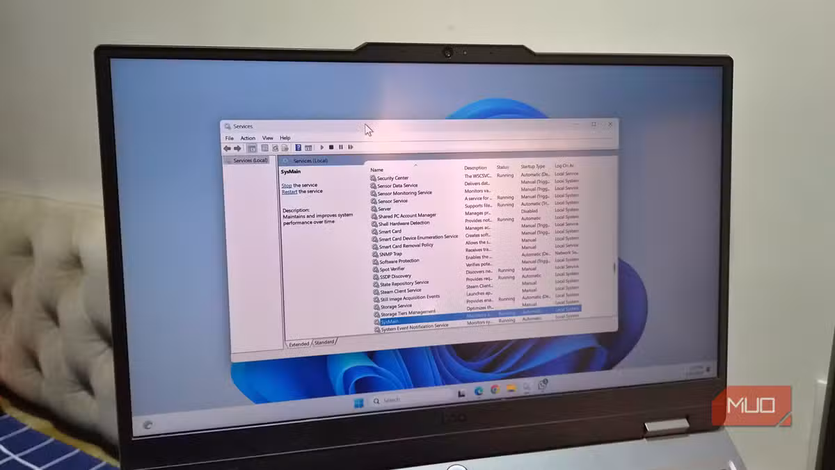 The Windows Services app shows all background services and their current status