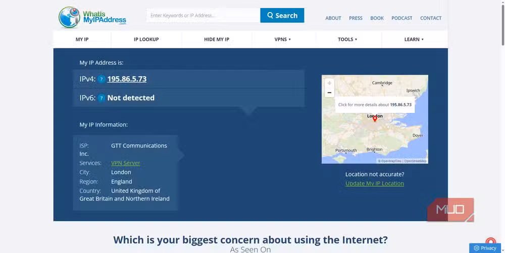 A VPN masks your real IP address by routing traffic through its own servers