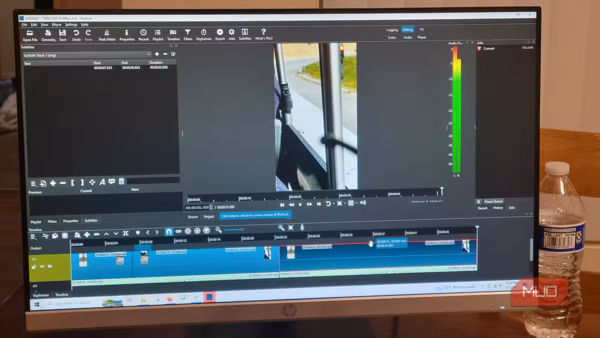 Shotcut's interface running on a PC. The timeline-based workflow will look familiar to Premiere users.
