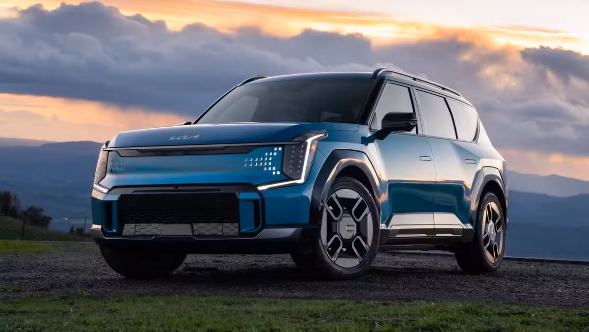 The Kia EV9 offers three-row seating and 800V fast charging capability.