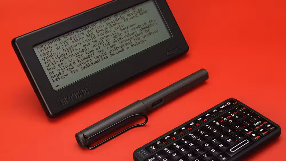 A BYOK writerDeck setup with a compact screen mounted to a mechanical keyboard