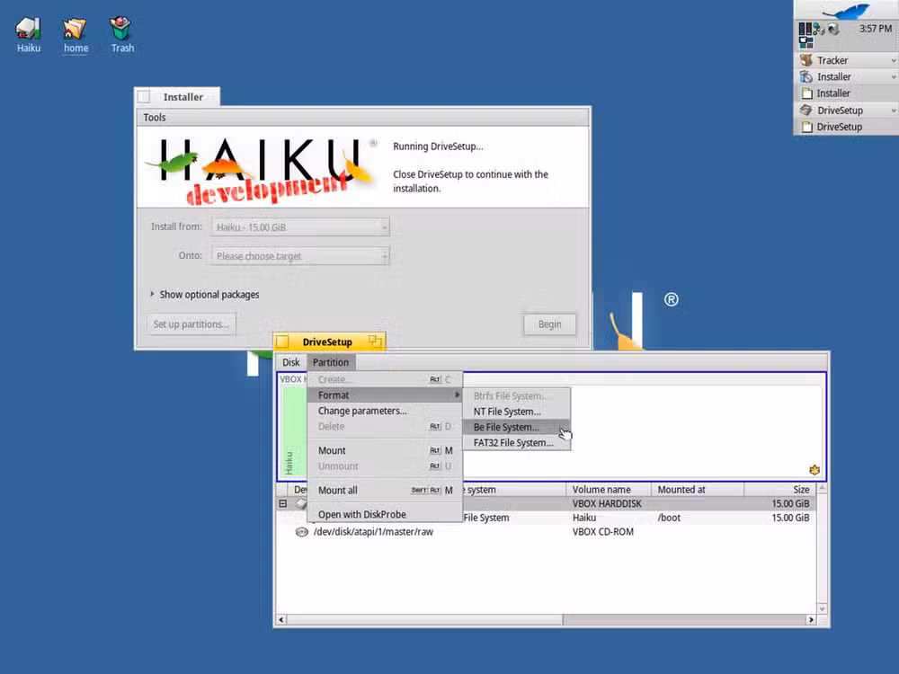 Haiku OS installation options showing the project's continued development