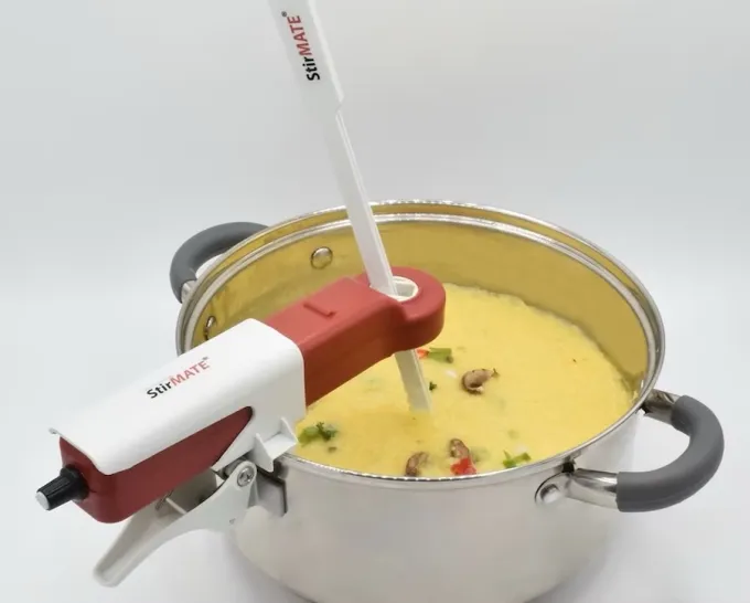 The StirMate Automatic Pot Stirrer rotates inside your pot for up to 10 hours