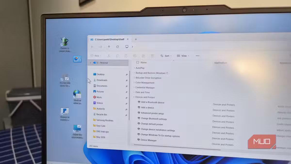 The God Mode folder on desktop, showing the Control Panel icon after renaming