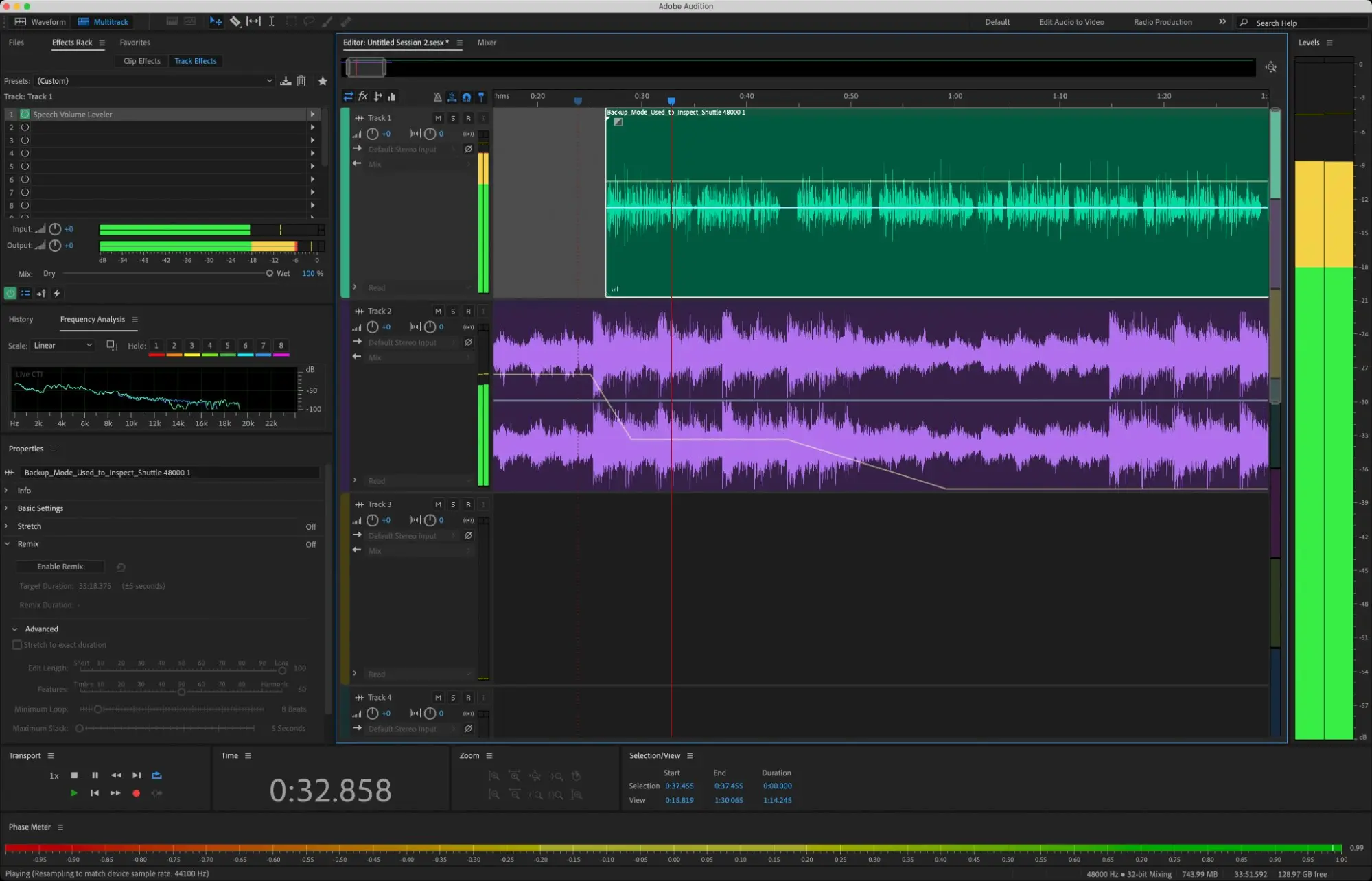 Adobe Audition's multitrack editing interface